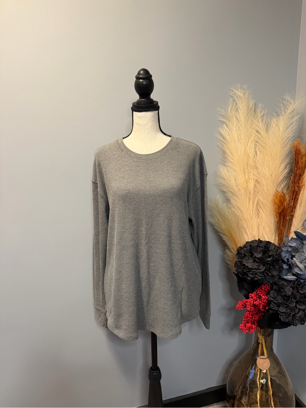 Classic Crewneck Long Sleeve Top - Gray